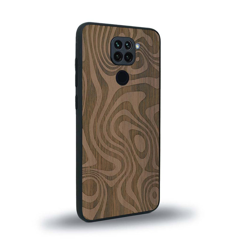 Coque de protection en bois véritable fabriquée en France pour Xiaomi Redmi Note 9 avec un motif abstrait représentant les mouvements de l'eau